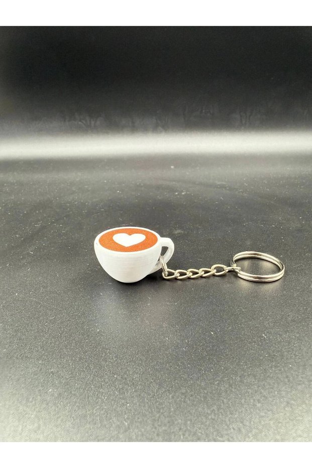 Set of 10 Turkish Coffee Cup Heart Keychains - Metal Chain