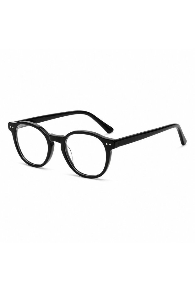 Glossy Black Rectangular Acetate Eyeglass Frame
