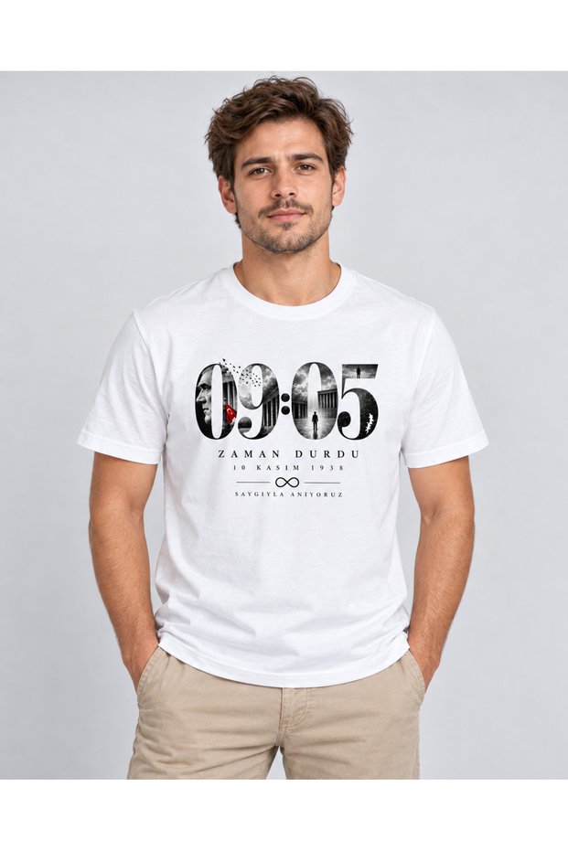 09:05 Time Stood Still 10 November Ataturk Commemoration Day Dtg Printed White T-Shirt