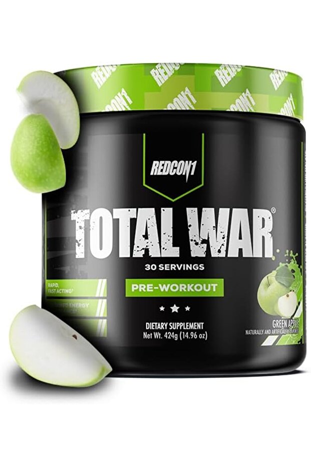 Total War - Pre Workout, 30 Servings, Boost Energy, Increase Endurance And Focus, Beta-Alanine, Caffeine (Green Apple)