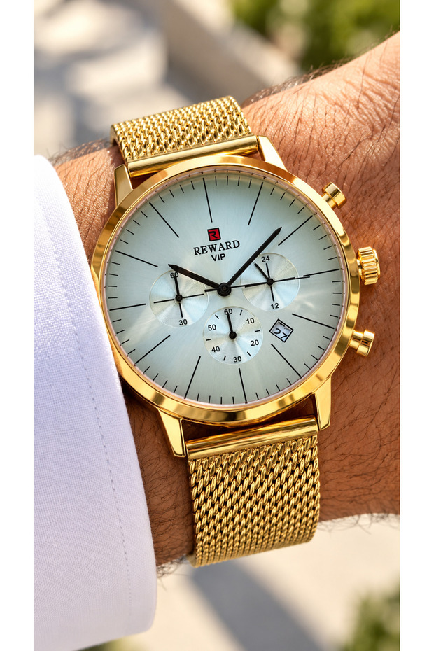Yellow Color Steel Mesh Strap-Colorful Glass-Functions Active-Men's Wristwatch in Stylish Box