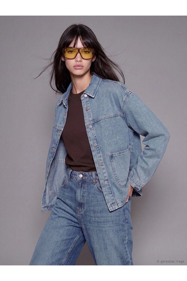 Quality Pieces from Çelebi Store Abundant Placing of Buttons Women's Jean Shirt Jacket