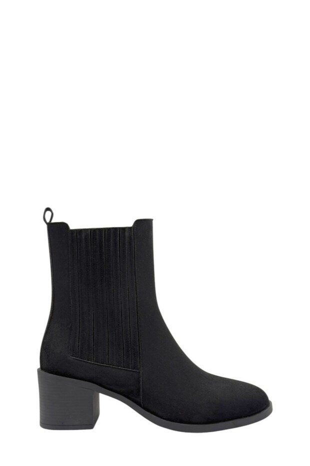 Black Suede Round Toe Thick Heeled Women's Boots (051 260801)