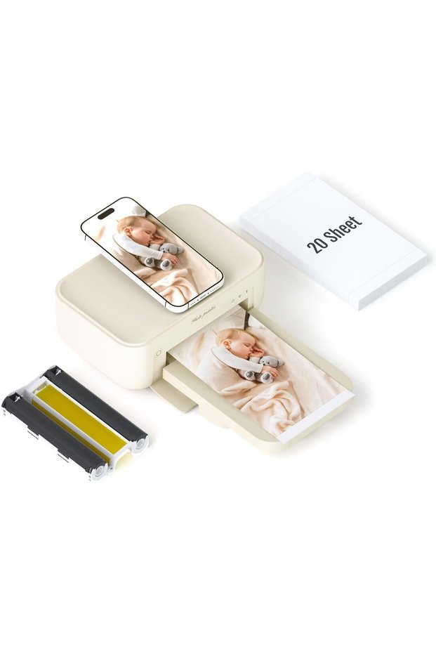 CP4100 Portable Full Color Photo Printer Mini Househeld Thermal Sublimation Printer 4x6 Inch 300dpi AR Printing WiFi Connection Automatic Lamination with 1pc Color Ink Cartridge & 54 Sheets