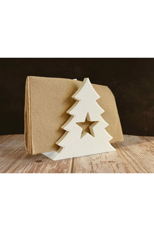 3D Printed Christmas Tree-Shaped Napkin Holder, New Year Table Napkin Stand, White, Bzeldr05.