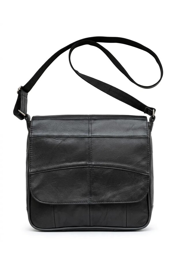 Genuine Leather Black Daily Shoulder and Messenger Bag (Unisex Daily Multi-Purpose Leather Bag)