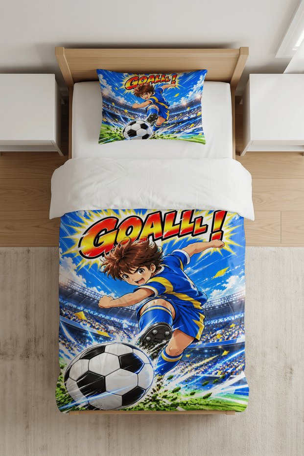 Goal Strike Legendary Shot Anime Football Player Themed Single Boy's Duvet Cover Set - with Sheets