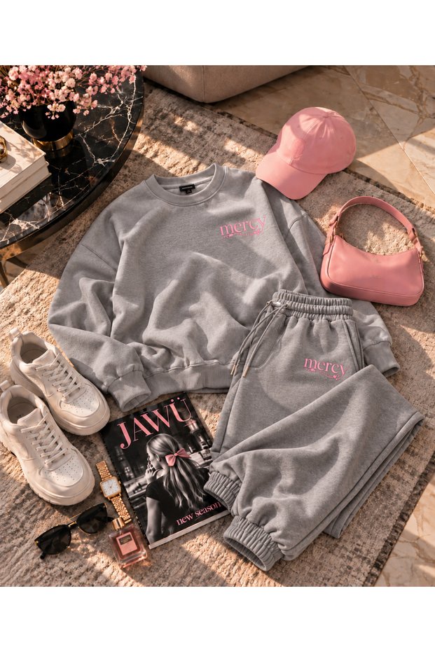 Mercy Printed Oversize Şardonlu Sweet-Sweatpants Premium Set