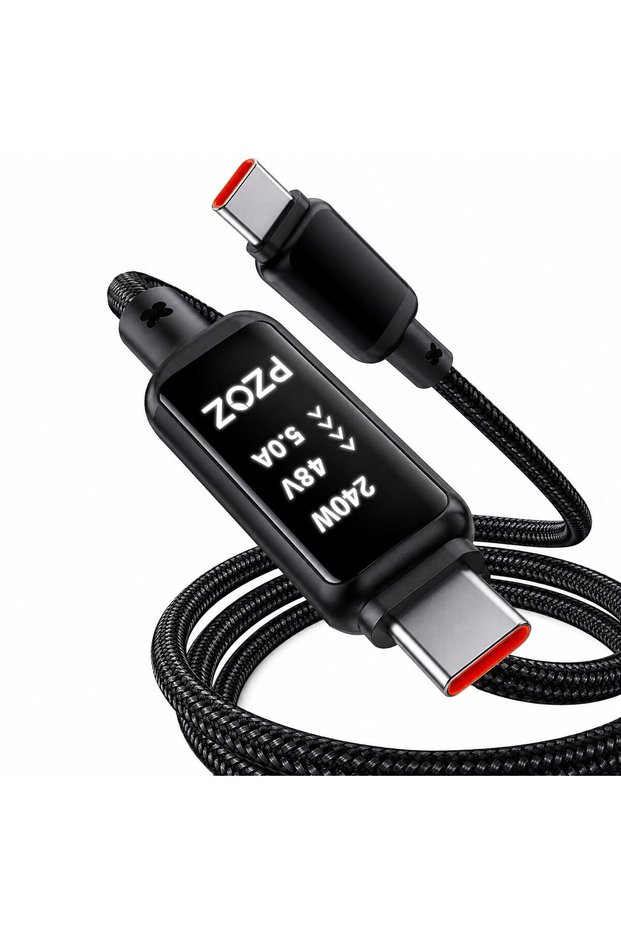 كابل USB C إلى USB C بقوة 240 واط وطول 2 متر مع شاشة LED لعرض الطاقة
