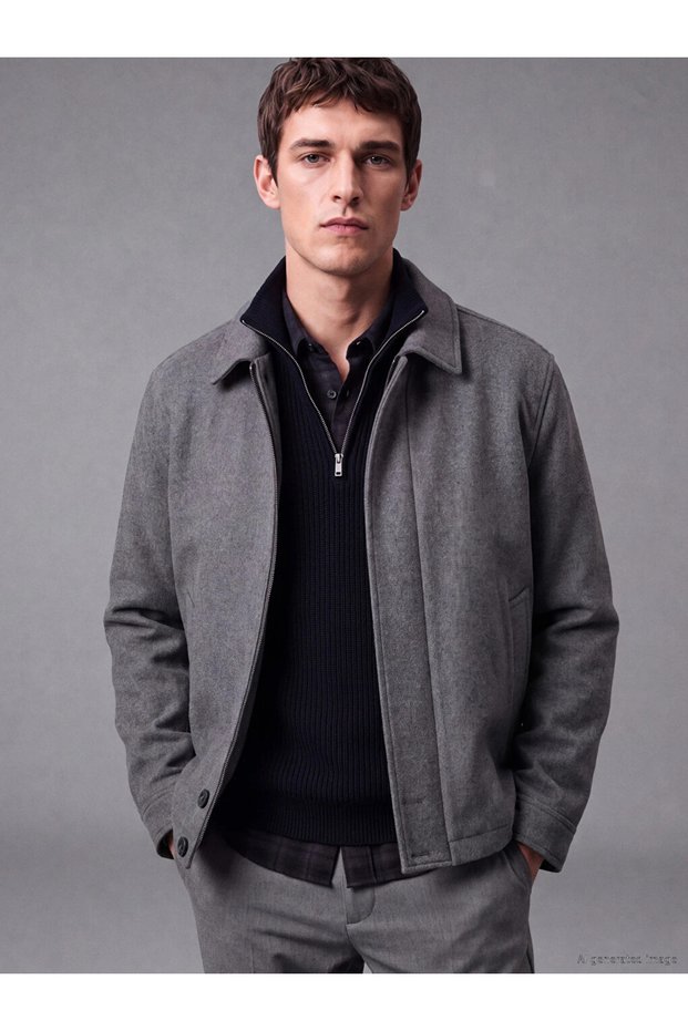 Gray Shirt Collar Men's Coat