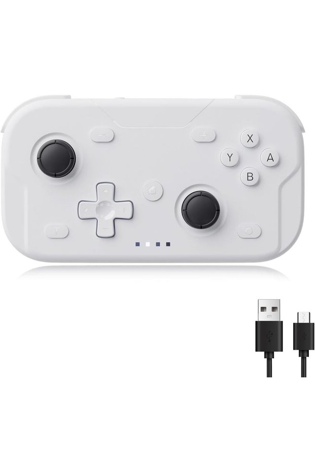 وحدة تحكم محمولة، وحدة تحكم لاسلكية لأجهزة Switch/PC/iOS/Android، عصا تحكم صغيرة الحجم مع خاصية التيربو/مستشعر جيروسكوبي سداسي المحاور/خاصية التنبيه بلمسة واحدة (أبيض)