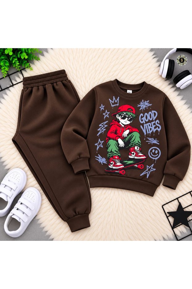 İçi Ş Fleece-Lined Boy's Tracksuit Set