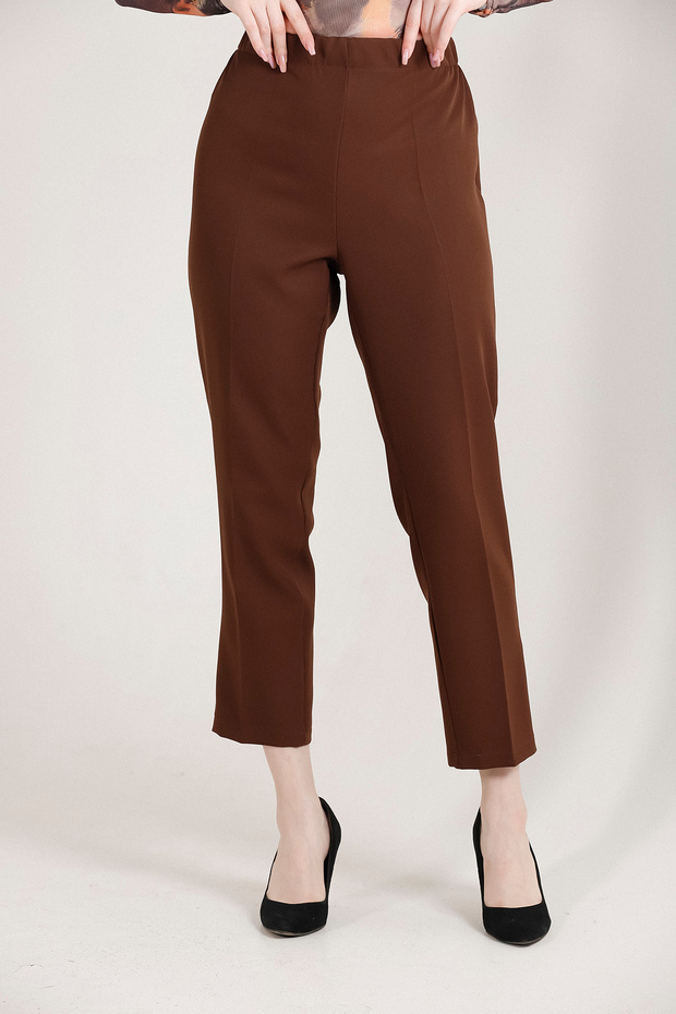 Women's Plus Size Carrot Leg Lycra Woven Trousers 3044 Brown