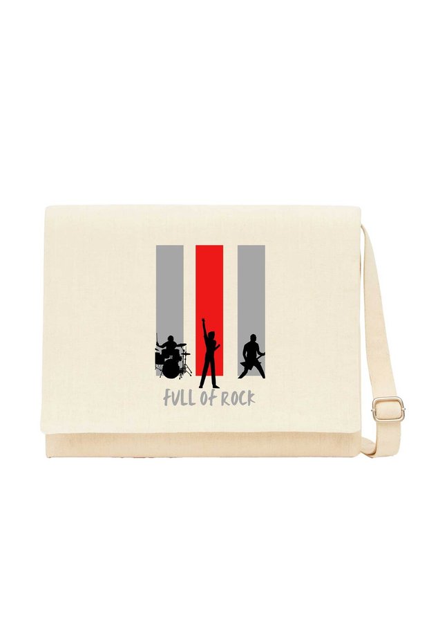 Full of Rock Cream Messenger Bag Cream Canvas Messenger Bag