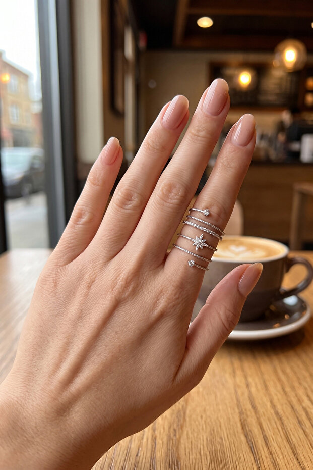 Brass Silver Color Spiral Pole Star Model Women's Ring -