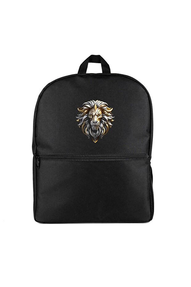 Silver and Gold Lion Backpack Black Color