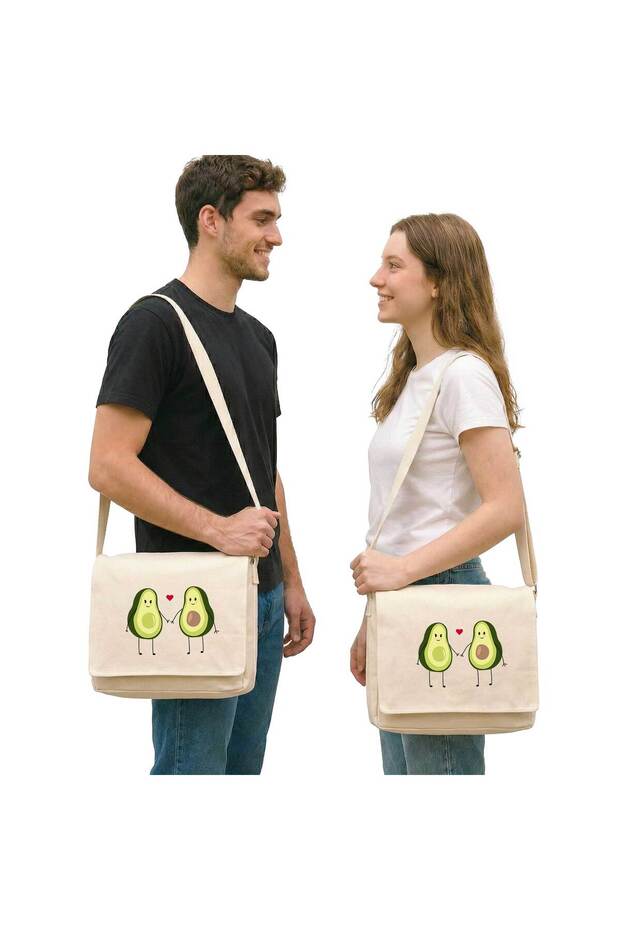 Avocado Couple Lover Double Messenger Bag Canvas Cream Canvas Messenger Bag
