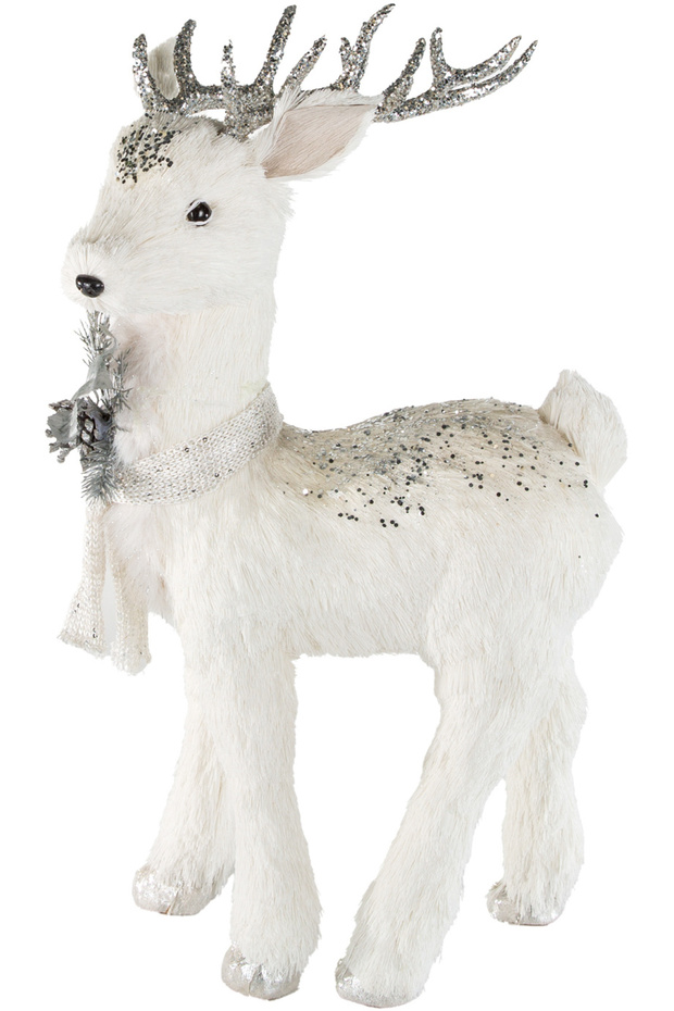 Christmas Ornament Decorated Deer Glitter White-Silver 36X66 Cm.