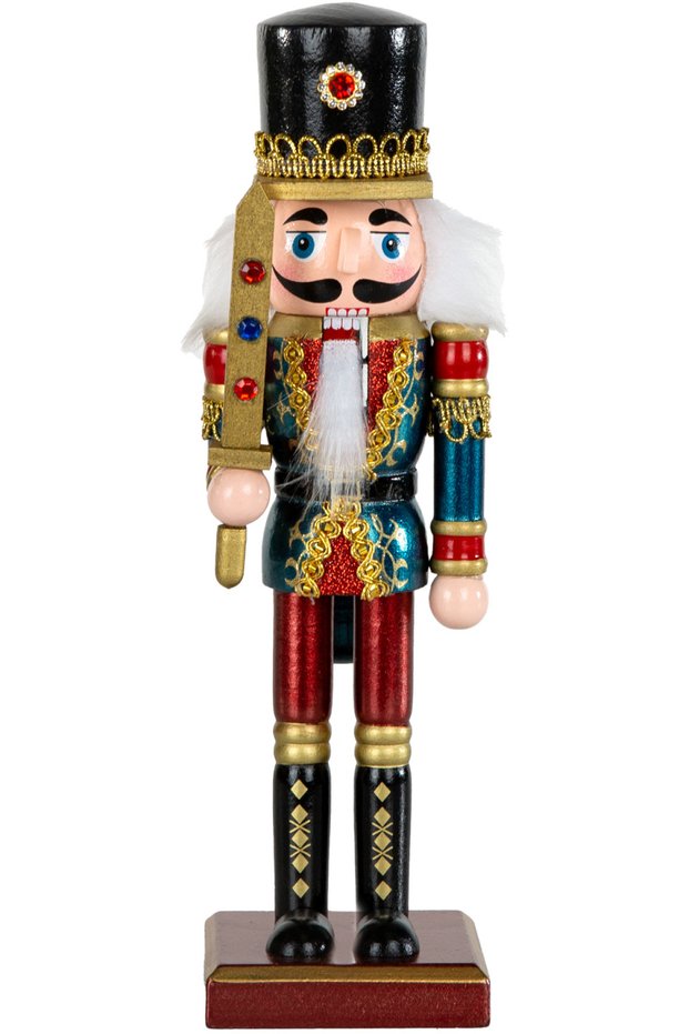 Christmas Ornament Lead Soldier Nutcracker with Sword Claret-Red-Blue 25 Cm.