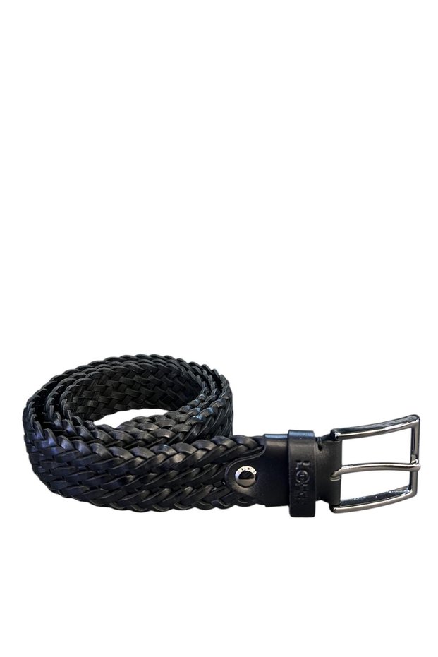 Men's Leather Knitted Belt – Black