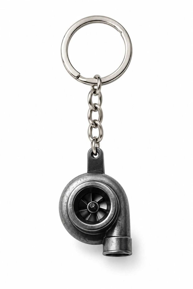 Turbo Engine Keychain Auto Vehicle Accessory Metallic Gray Appearance Metal Keychain Compatible 1 Piece