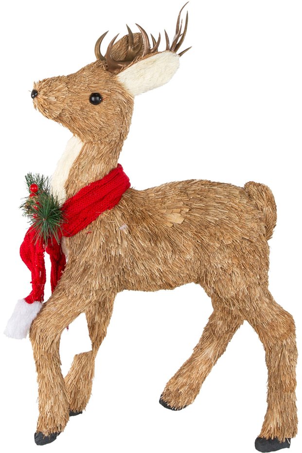 Christmas Ornament Natural Straw Covered Deer Brown 38X56 Cm.