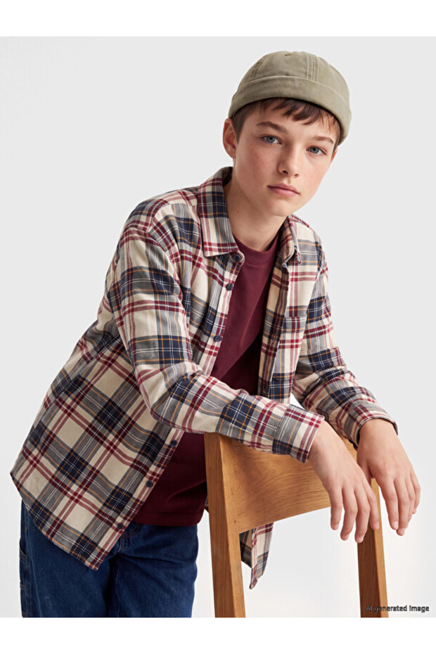 Rmz Gi̇yi̇m Farkiyla Checkered Embroidered Gabardine Boys' Shirt