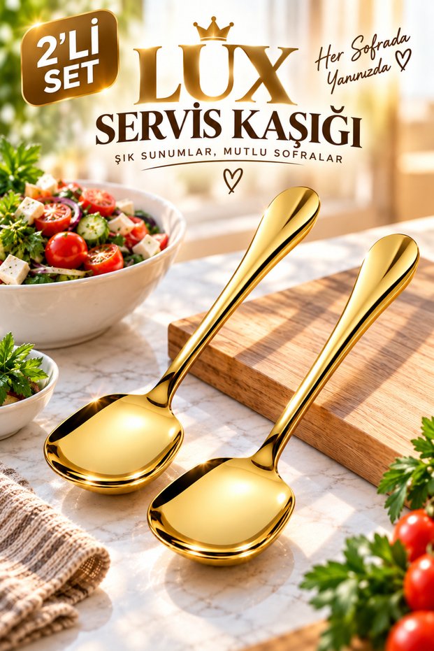 2 Pieces Stainless Steel Luxury Serving Salad Spoon Spatula | Steel Food Serving Spoon