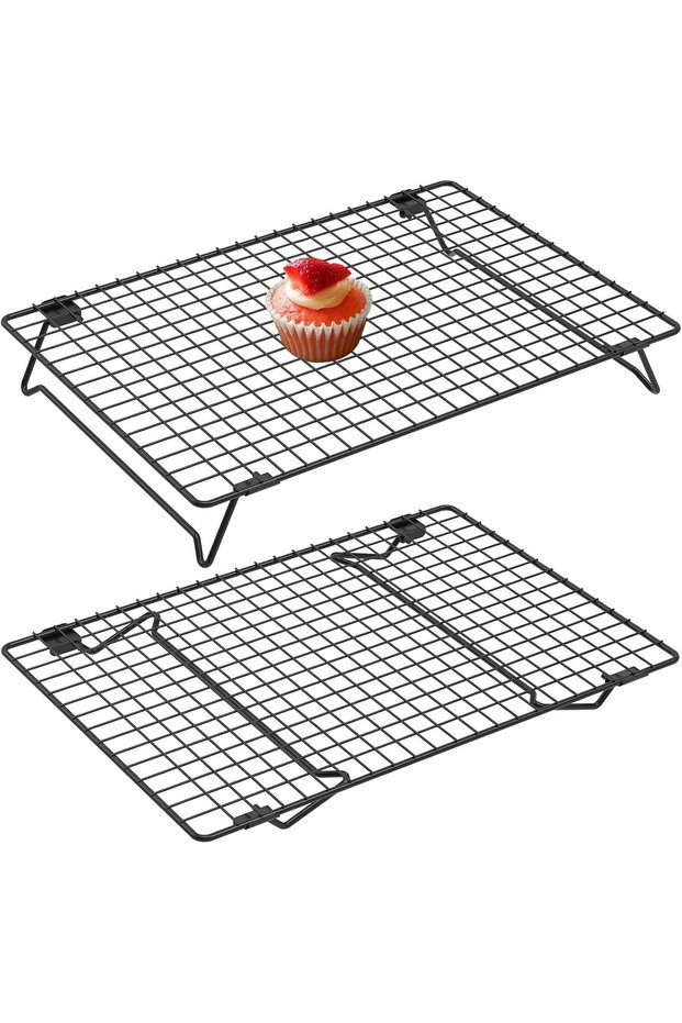 2 Pack Stackable Cooling Racks for Baking - طقم رفوف تبريد قابلة للتكديس | 13.4x9.4" Non-Stick Foldable Wire Racks for Cookies, Cake, Bread & Roasting