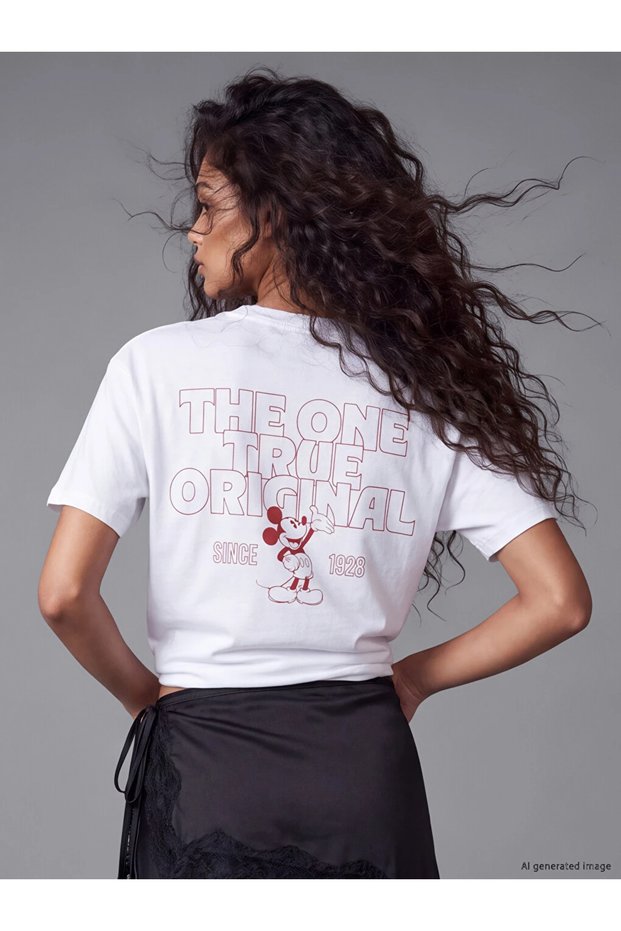 Xside White Mickey Mouse Printed 100% Cotton Women's T-Shirt