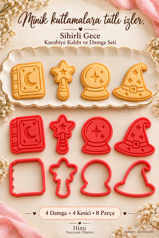 Magic Night Cookie Mold and Stamp Set 4 Motifs 8 Pieces Halloween