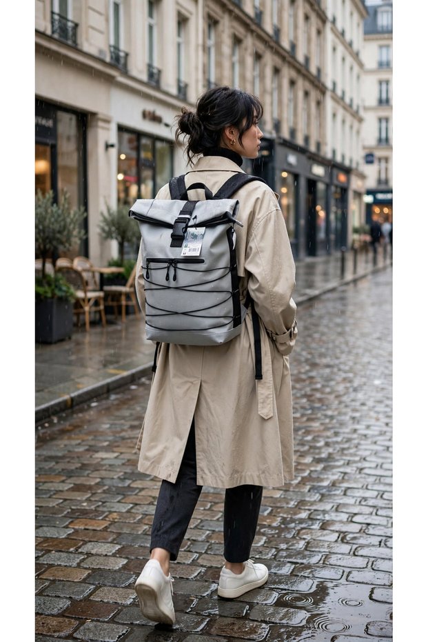 Backpack - WATERPROOF -neoprene - ROLL-TOP GREY