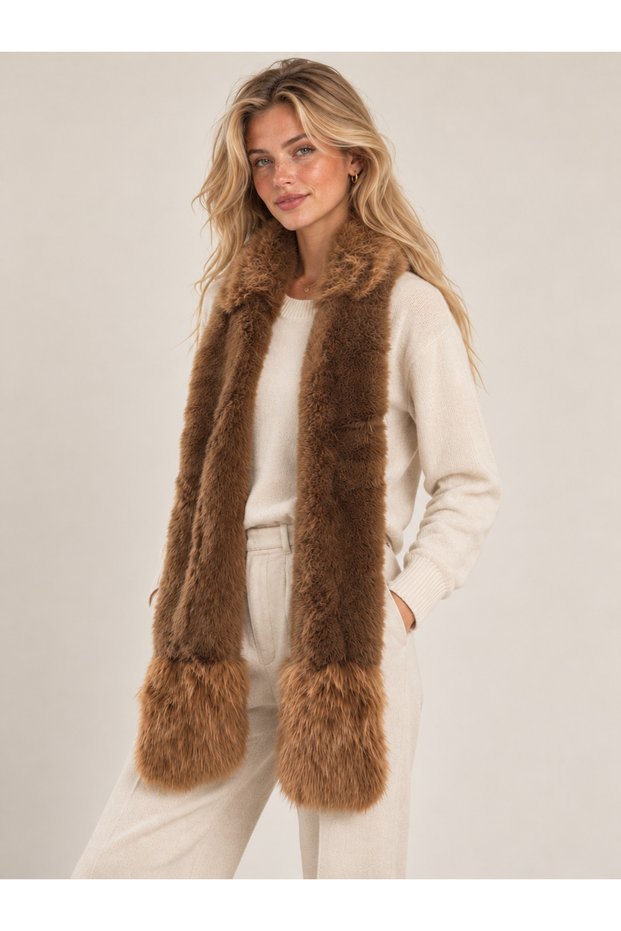 Soft Furry Plush Long Scarf Gray - Faux Fur Winter Shawl Furry Collar