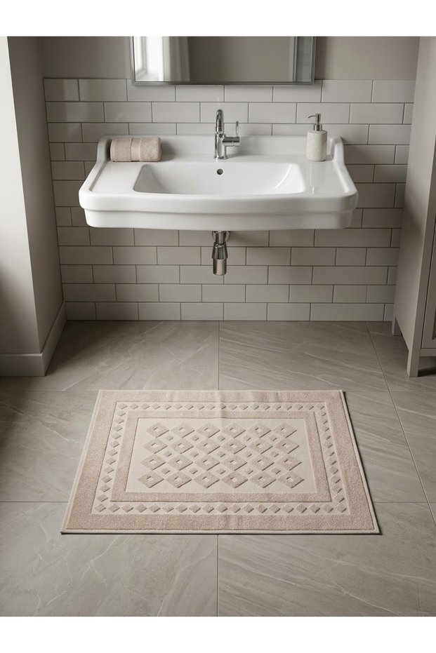 50X70 cm Checkerboard Pattern Premium 100% Cotton Jacquard Bath and Sink Foot Towel | High Water Absorption-Ultra Comfort