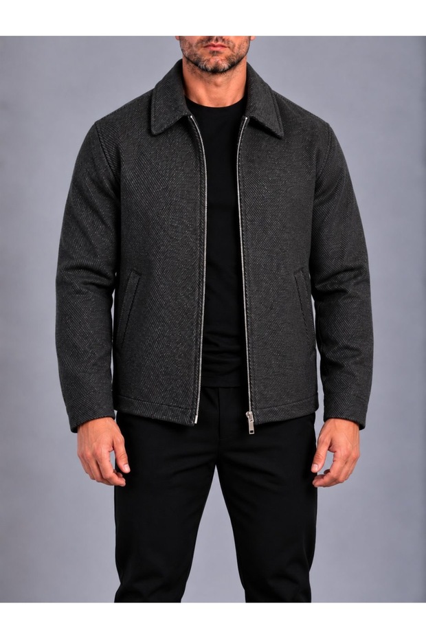 Men's Striped Textured Cashmere Coat Jacket