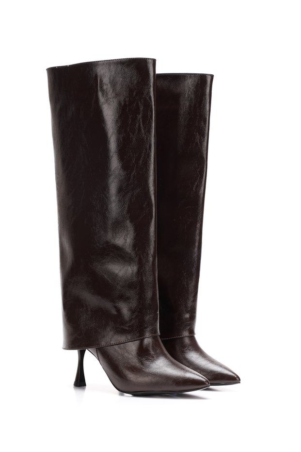 Women's Trouser Leg Model Thin Heel Pointed Toe Sheath Look Boots