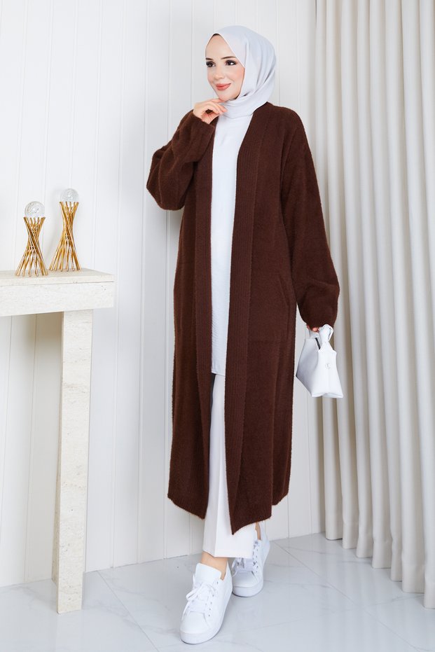 Women's Soft Textured Shawl Collar Pocketed Knitwear Cardigan