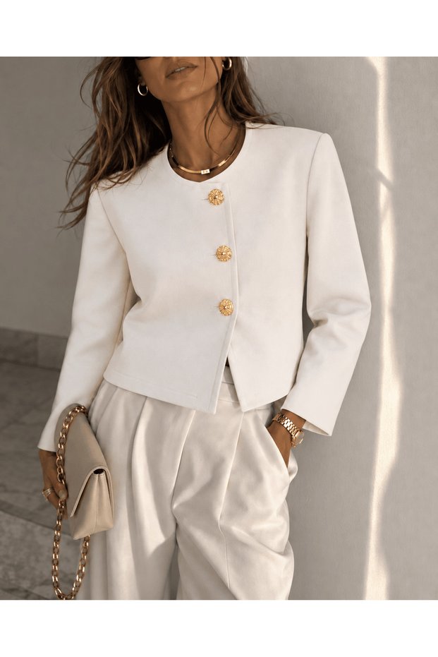 Gold Button Detailed Jacket - Ecru
