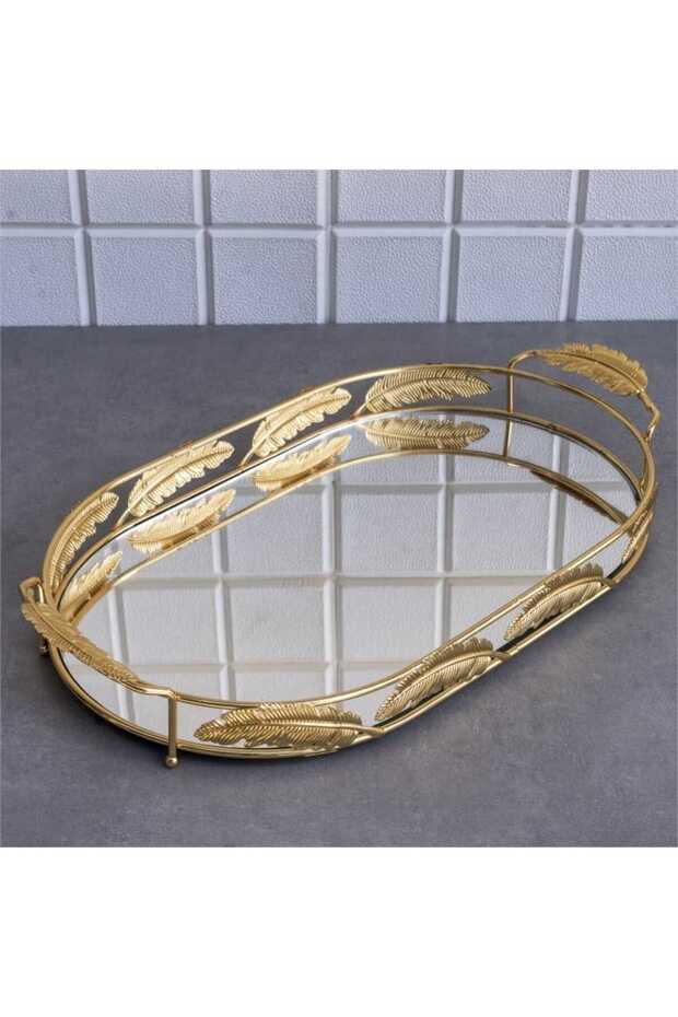 Mirrored Tray Decorative Presentation Tray XL Size Leaf Gold 54 X 28 cm