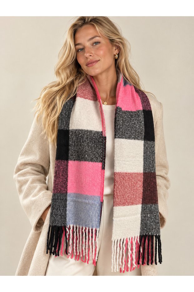 Tasseled Scarf Soft Textured Colorful Fleece - Soft Shawl for Winter Warmth