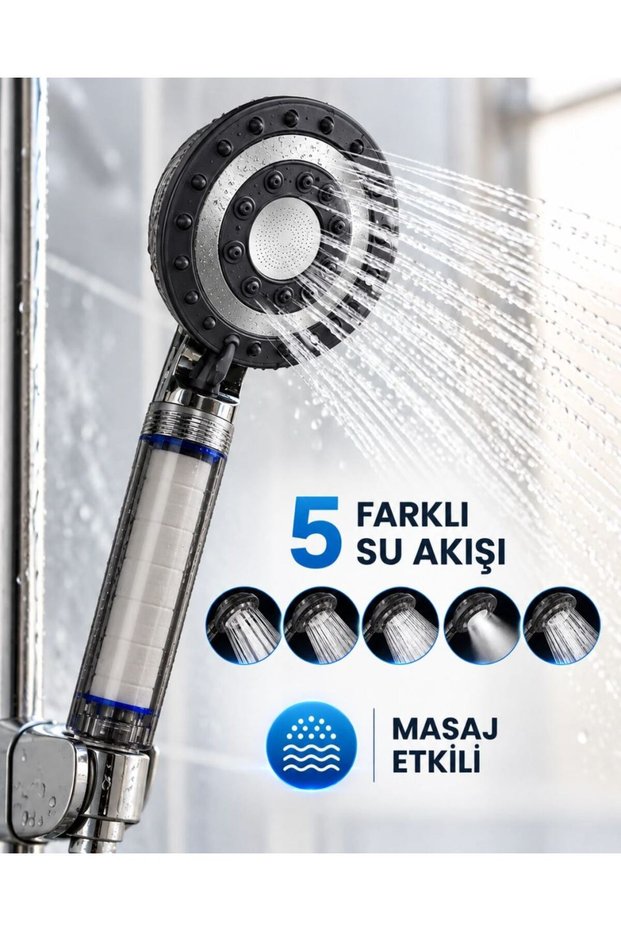 Glb-Stl41414 Black Filtered Shower Head with 5 Different Water Flows, Massage Effect, Chlorine and Limescale Filtering
