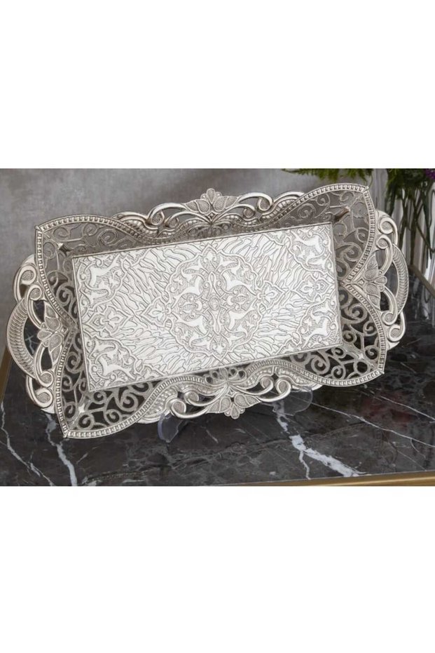 Fruit Presentation Tray Decorative Tray Rectangular Metal Silver 35 cm X 18 cm – Arya Model