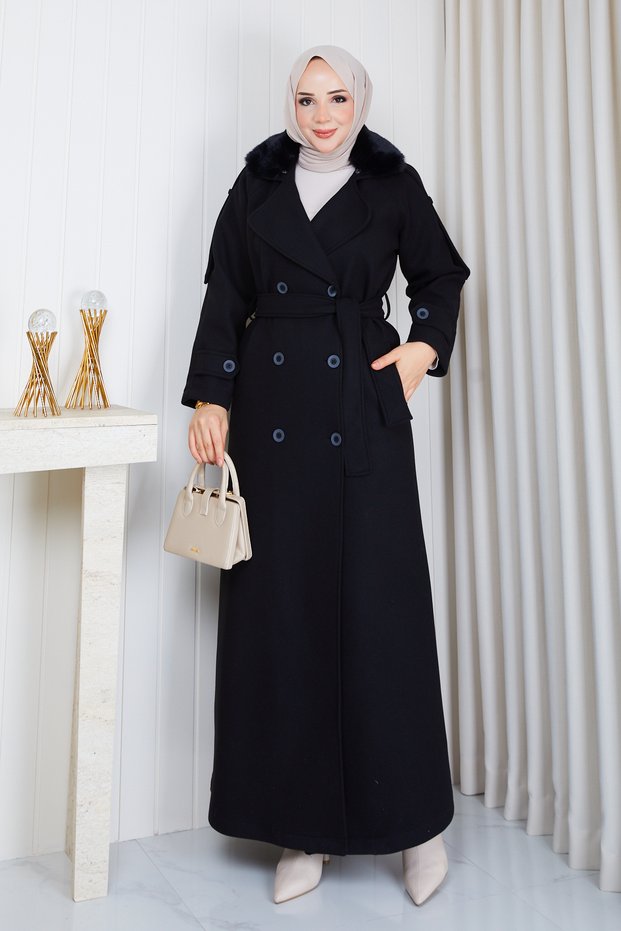 Women's Double-Breasted Collar Lined Full-Length Cashmere Coat