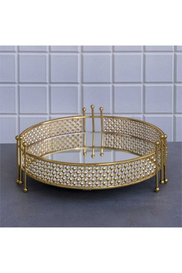 Mirrored Tray Decorative Presentation Tray Medium Size Round Gold 30 cm – Pyramid Model