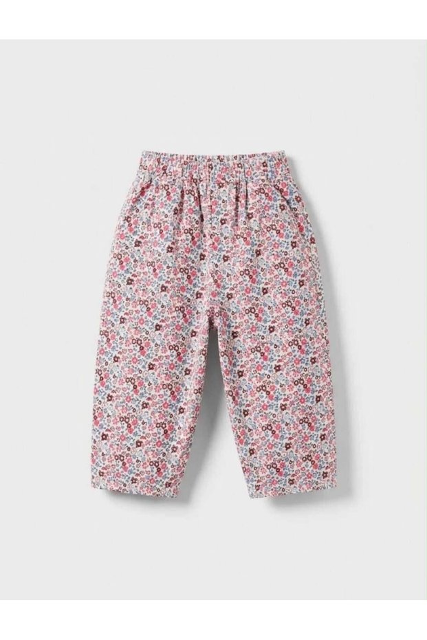 Girl's Floral Patterned Elastic Waist Trousers