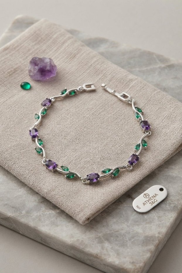 Purple Zircon Stone Flower Model Silver Brass Women's Bracelet