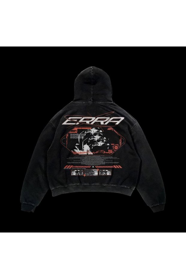 Unisex Anthracite Vintage Effect Washed 3 Thread Hooded Sweatshirt Relaxed Fit