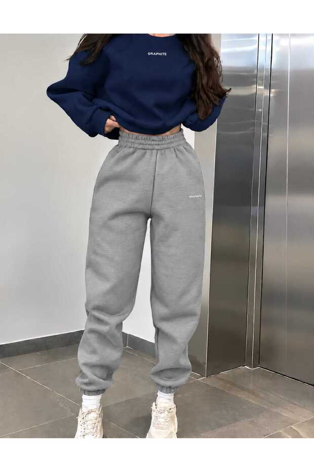 Women/Men Graphite Custom Printed Cotton Oversize Jogger Crewneck Sweatshirt Bottom Top Set