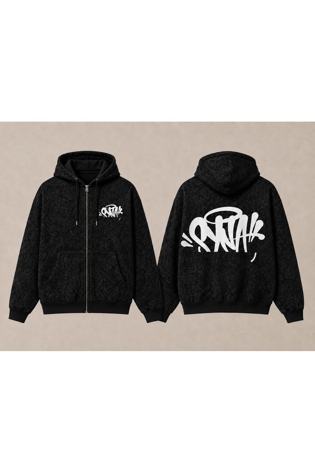 Unisex Anthracite Washed Kangaroo Pocket Hooded Casual Sweatshirt with Vintage Effect