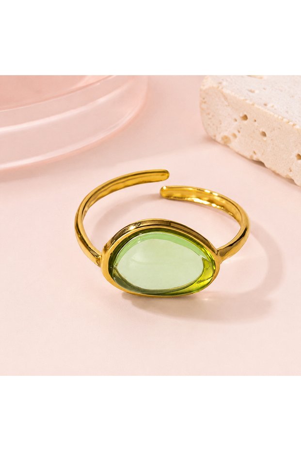 Oval Gem Adjustable Ring - green